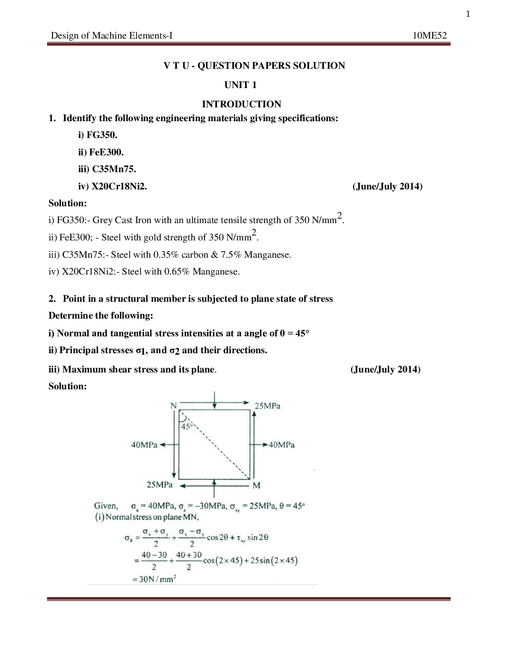 VTU  Design Of Machine Elements-I Questions With Solution B.E. 5th Semester Mechanical Engineering - Page 2