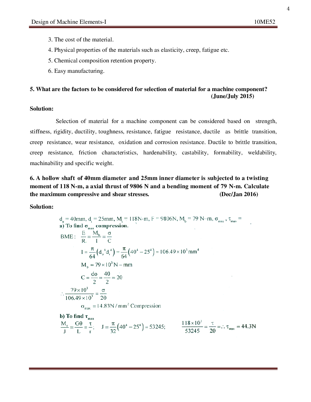 VTU  Design Of Machine Elements-I Questions With Solution B.E. 5th Semester Mechanical Engineering - Page 5