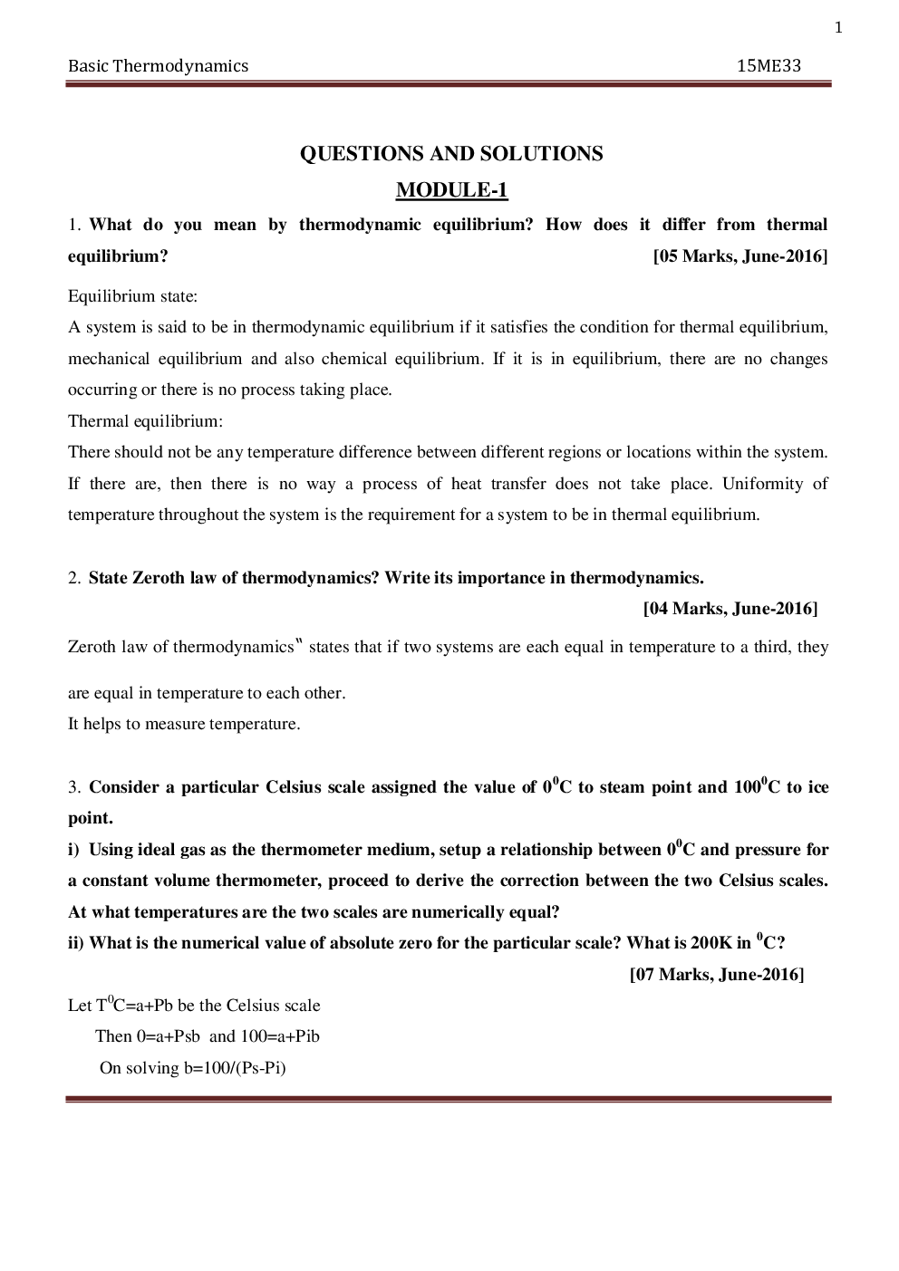 VTU Basic Thermodynamics  Question With Solution  B.E. 3rd Mechanical Engineering - Page 2