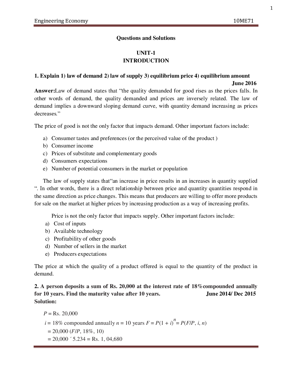 VTU Economy Engineering  Questions  With Solutions B.E. 7th  Semester Mechanical Engineering - Page 2