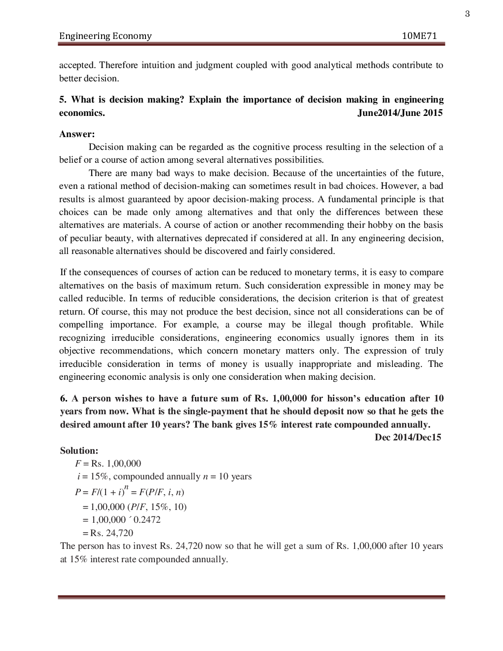 VTU Economy Engineering  Questions  With Solutions B.E. 7th  Semester Mechanical Engineering - Page 4