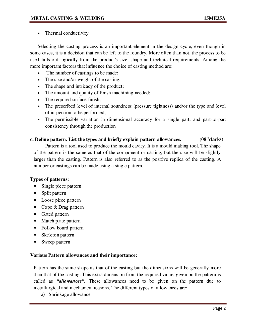 VTU Metal Casting And Welding Question With Solution B.E. 3rd Semester Part-1 - Page 3