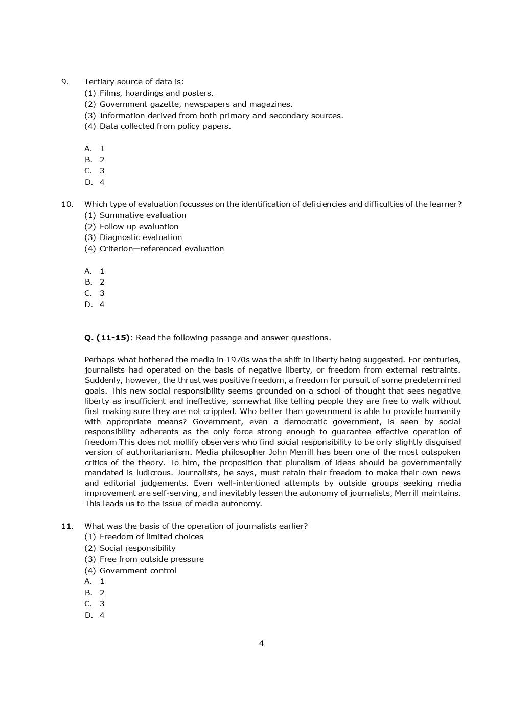 UGC NET Previous Paper With Answer Paper-I (Evening) June 2019 - Page 4