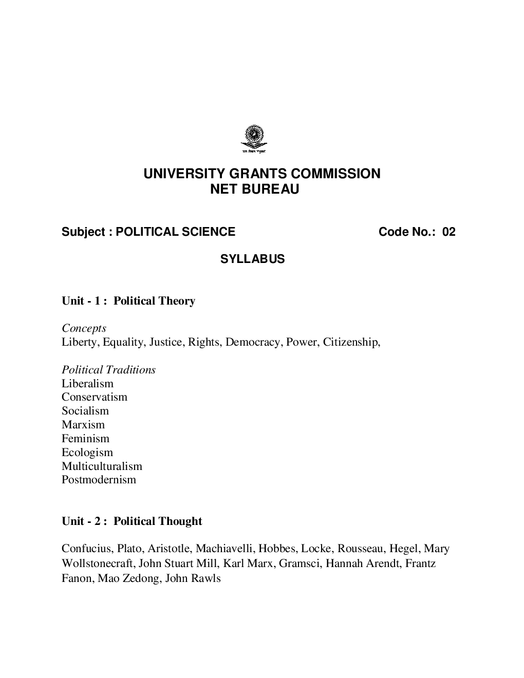 UGC NET Political Science Syllabus 2019 - Page 2