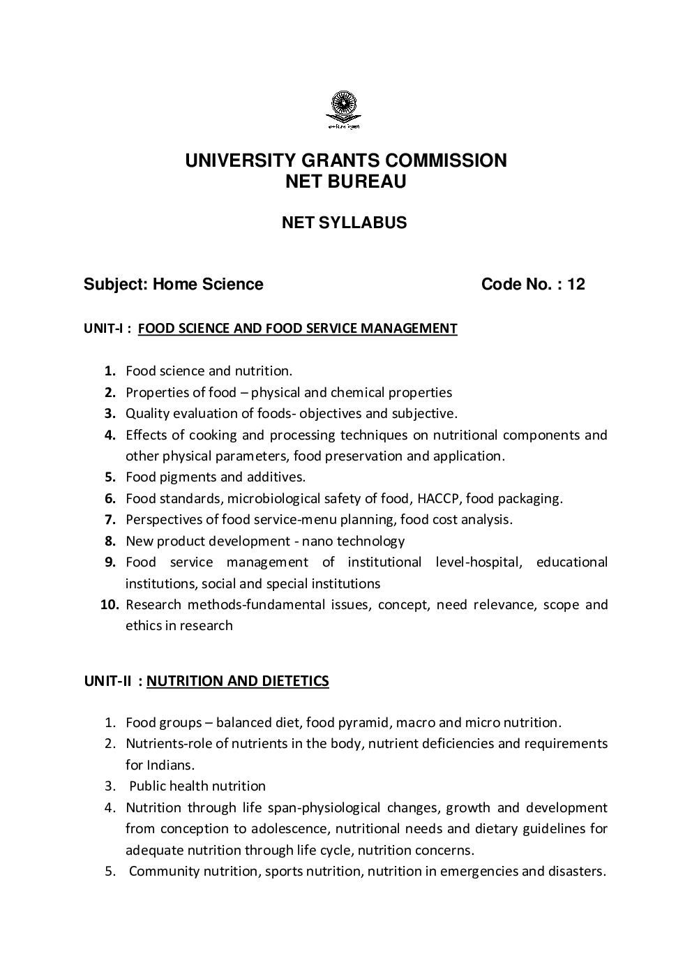 UGC NET Home Science Syllabus  2019 - Page 2