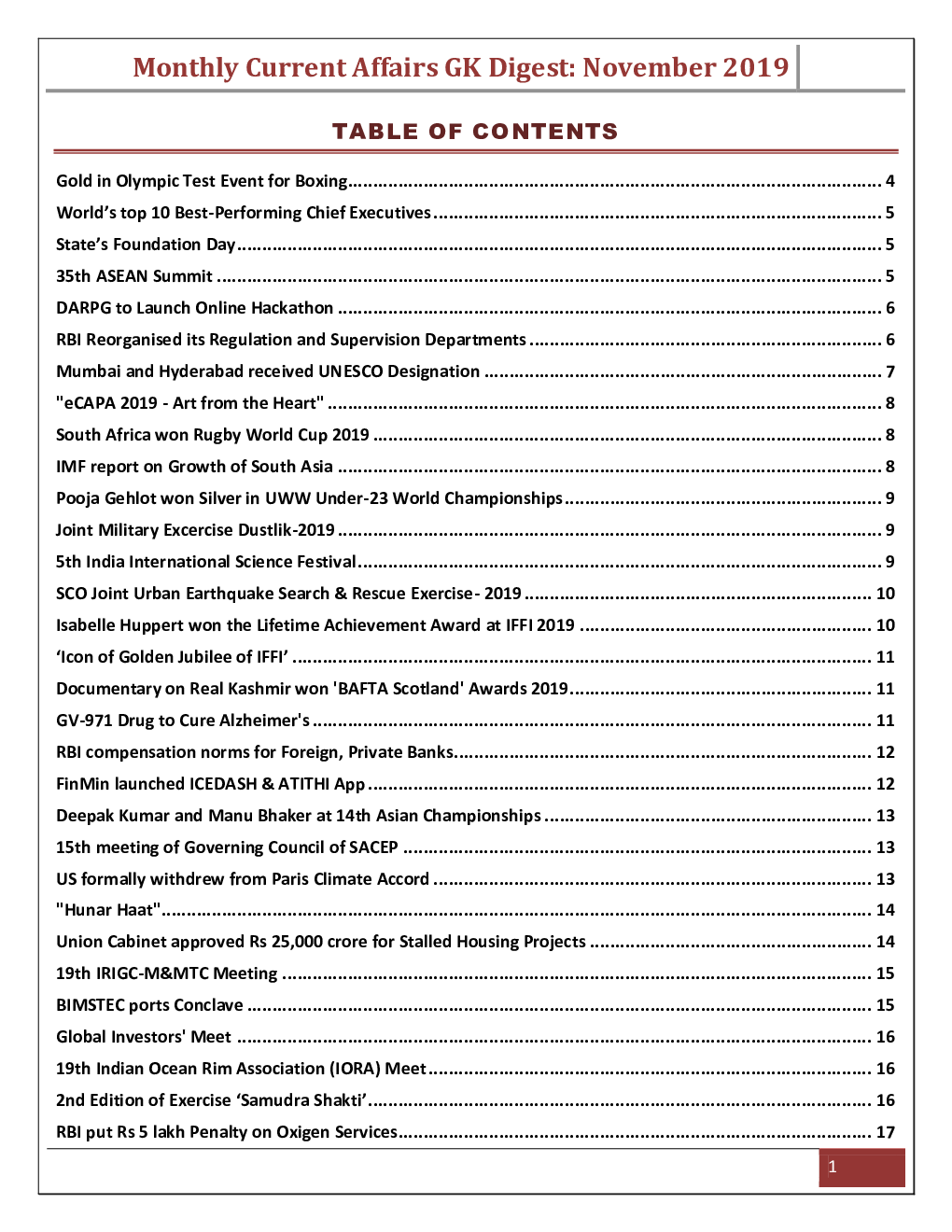 GK And Current  Affairs November 2019 - Page 2