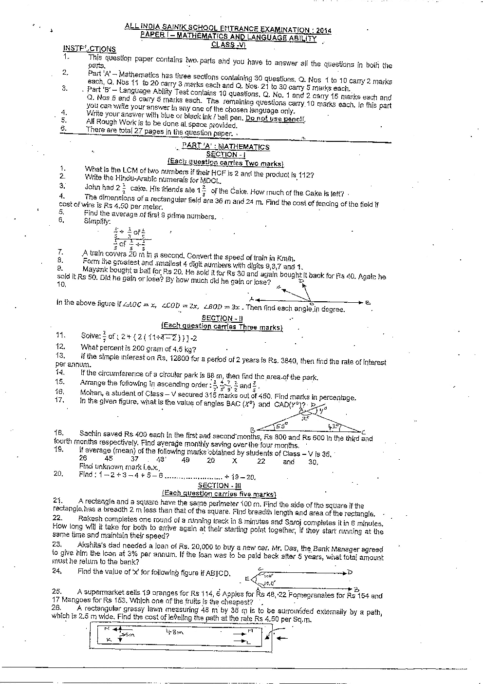 Sainik School Previous Year Unsolved Paper Entrance Exam For Class 6 2014 - Page 2