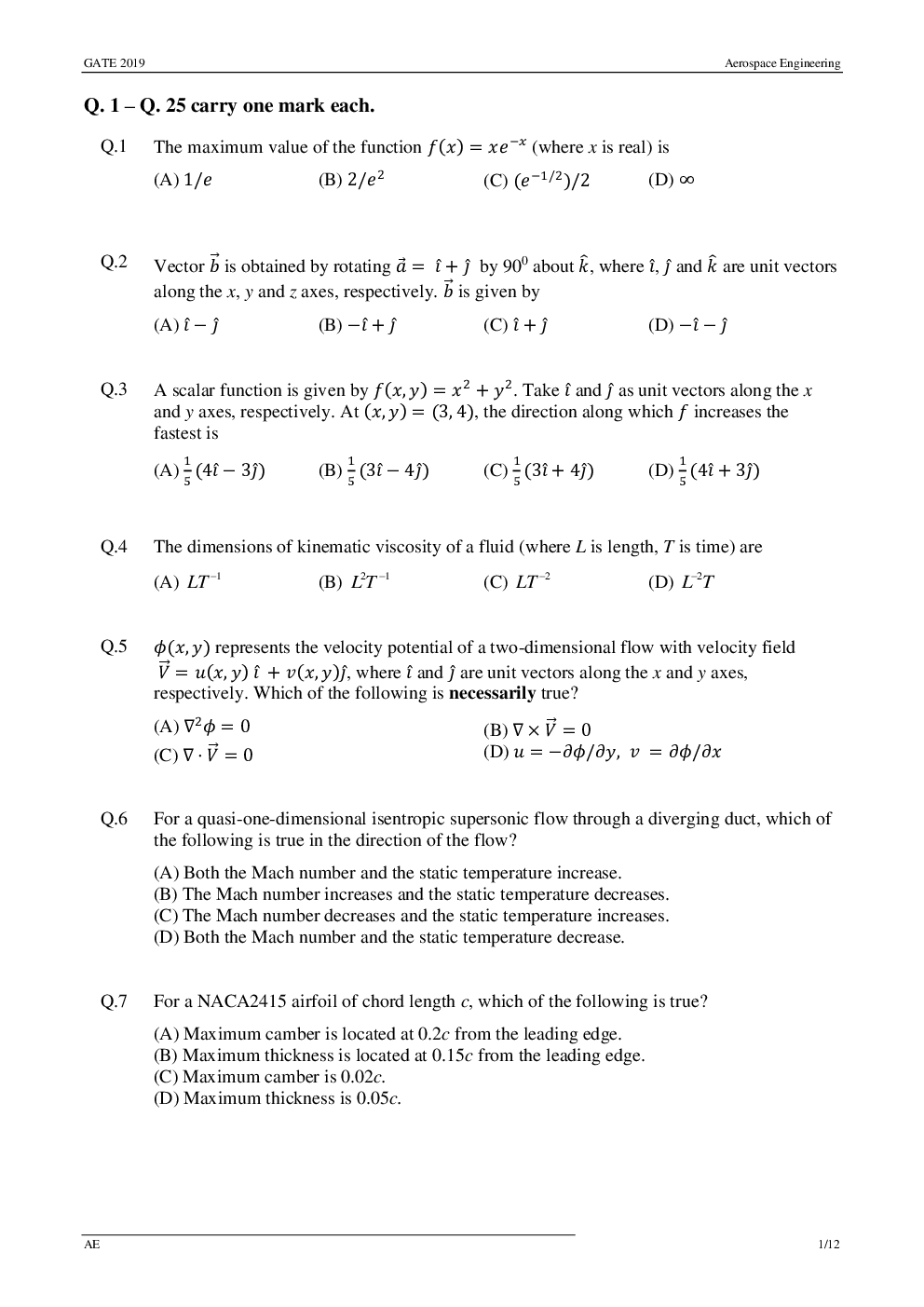 GATE Previous Year Question Papers 2014-2019 With Answer Aerospace Engineering - Page 5