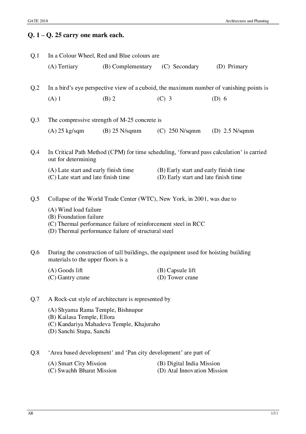 GATE Previous Year Question Papers 2014-2018 With Answer Architecture and Planning - Page 4