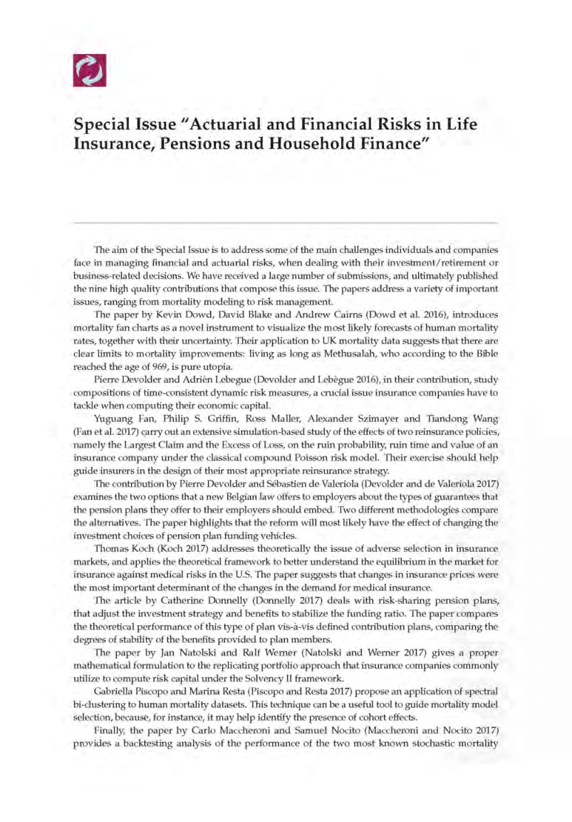Actuarial And Financial Risks In Life Insurance Pensions And Household Finance - Page 4