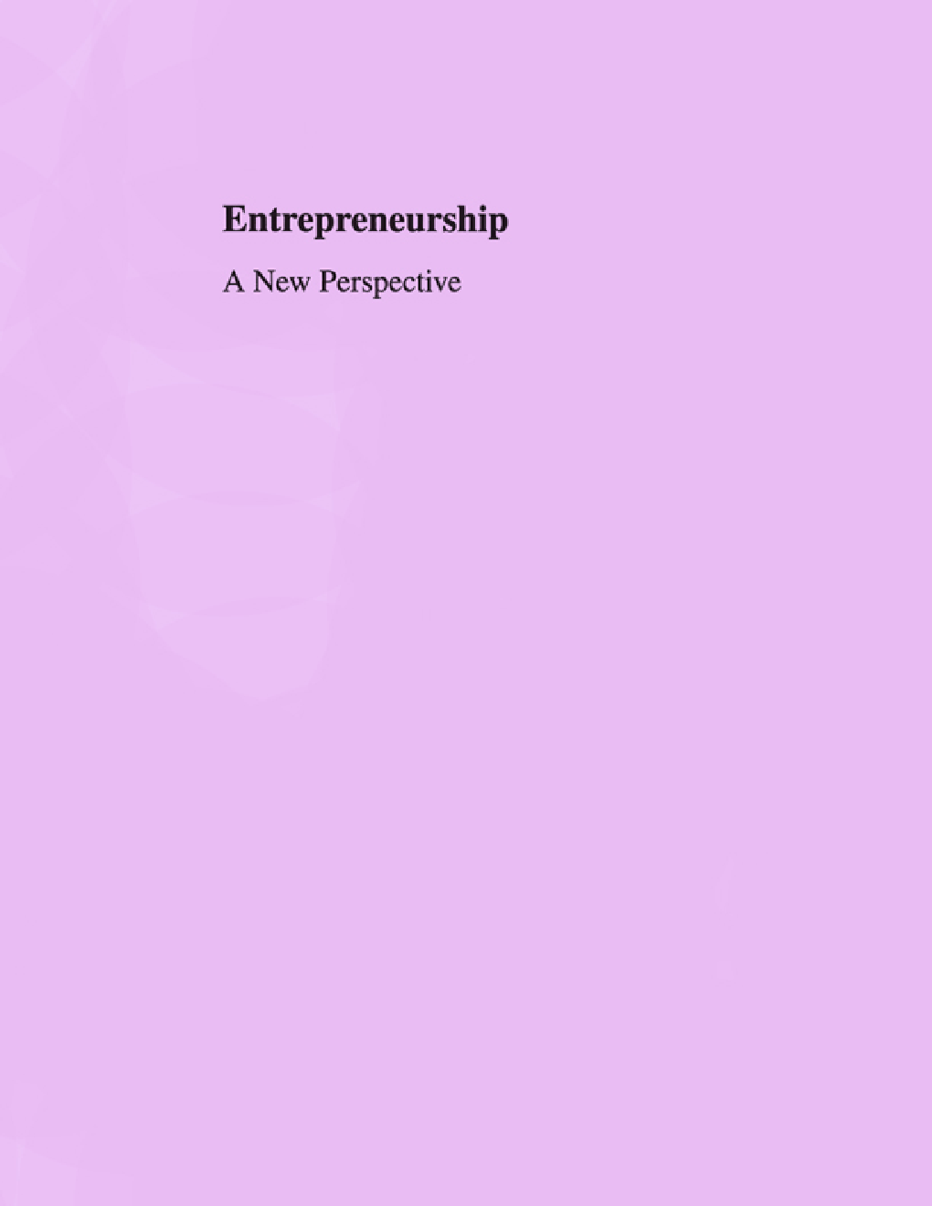 Entrepreneurship A New Perspective - Page 1