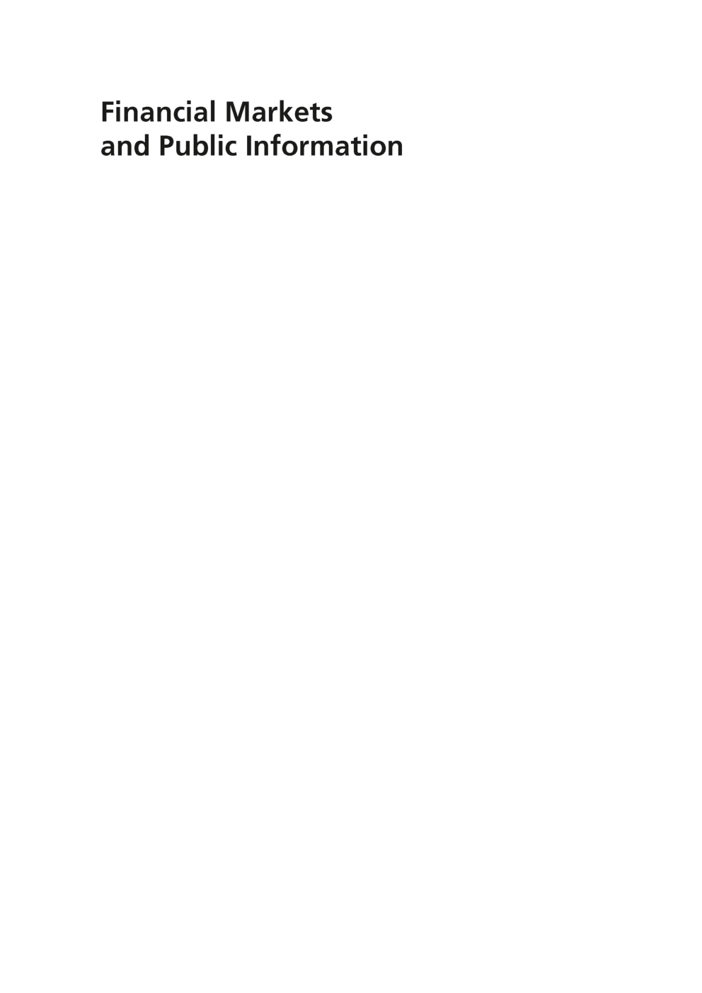 Financial Markets And Public Information - Page 2