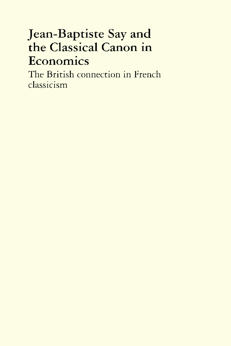 Jean Baptiste Say And The Classical Canon In Economics - Page 1