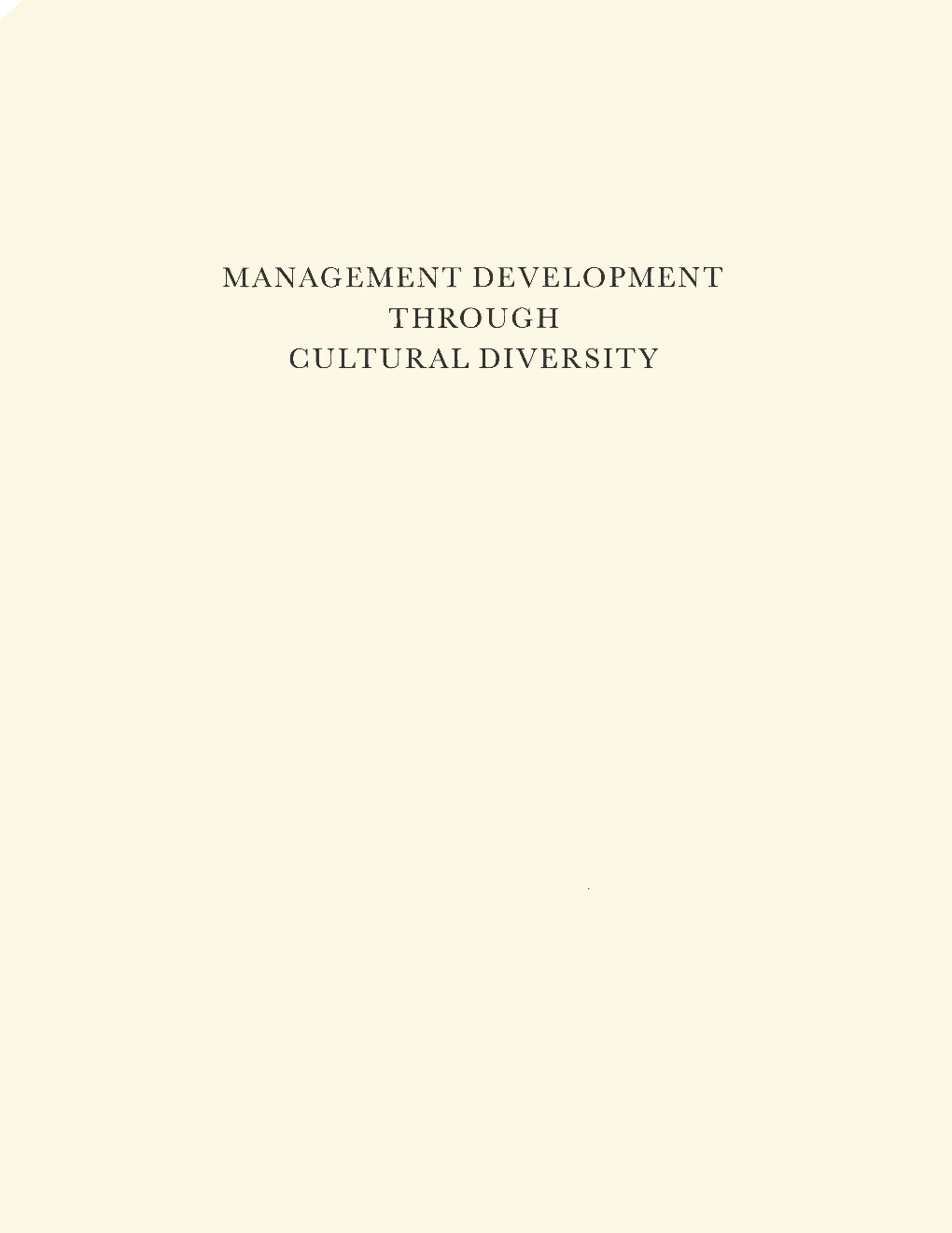 Management Development Through Cultural Diversity - Page 1