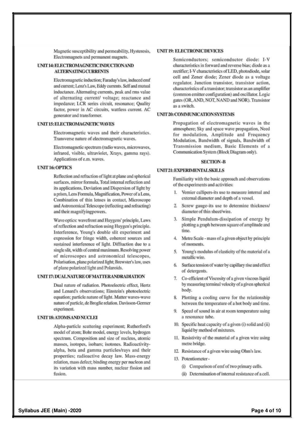IIT JEE Mains Syllabus 2020  - Page 4