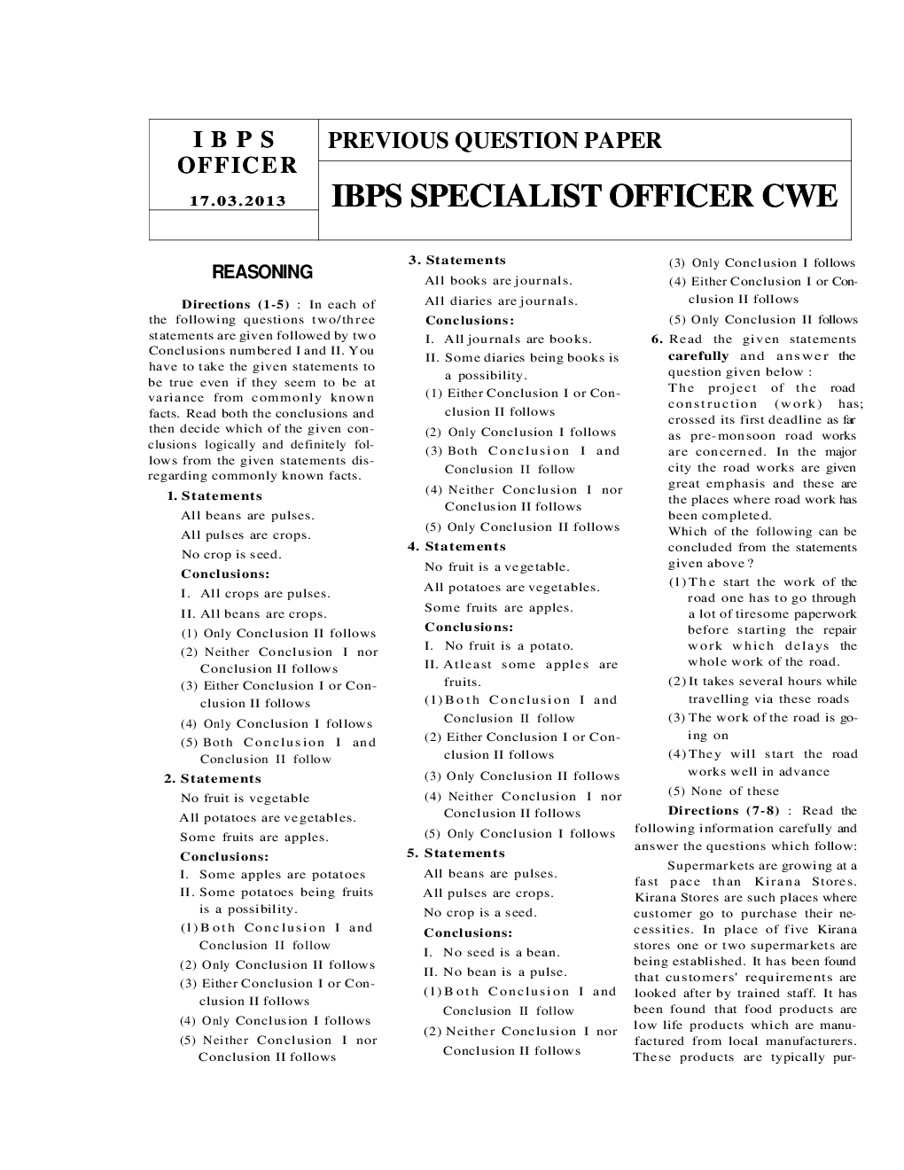 IBPS SO Question Paper With Answer 2014 - Page 2