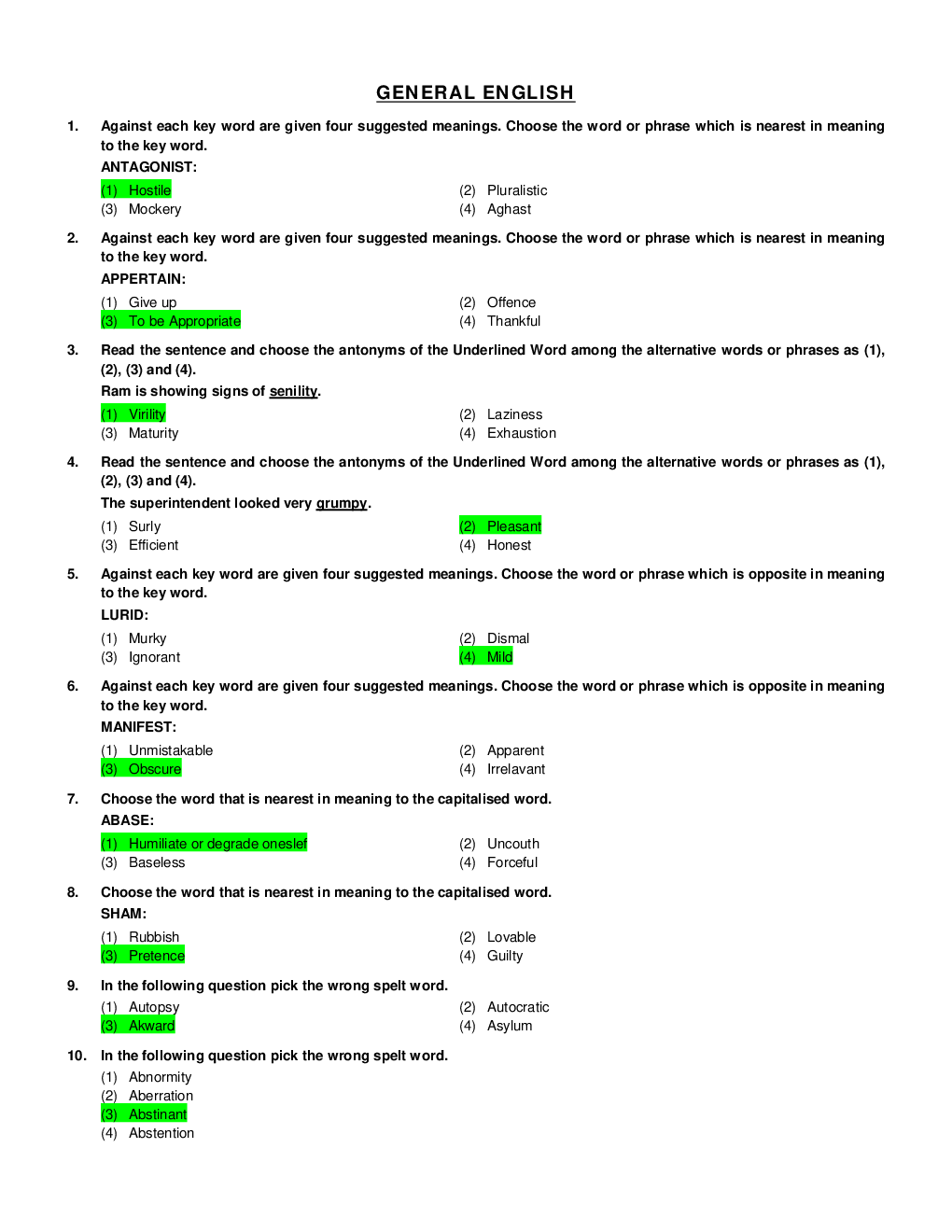 DRDO MTS  Sample Paper for English - Page 2