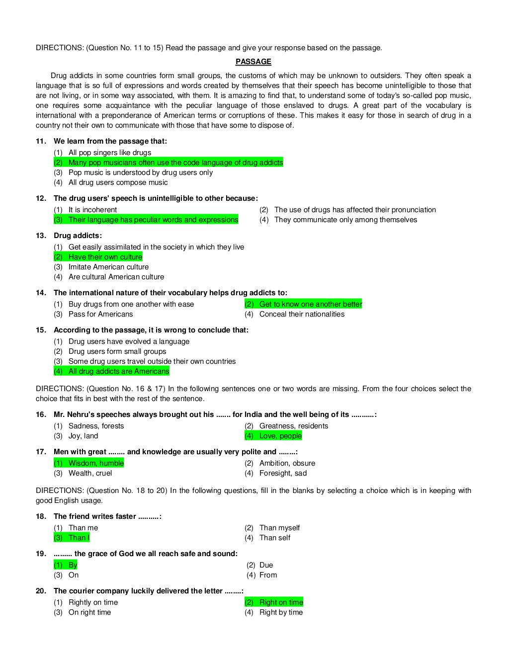 DRDO MTS  Sample Paper for English - Page 3