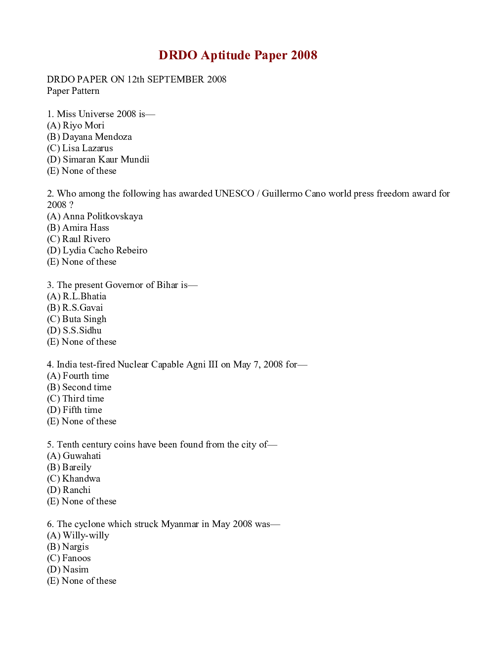 DRDO MTS Unsolved Sample Paper 2008 - Page 2