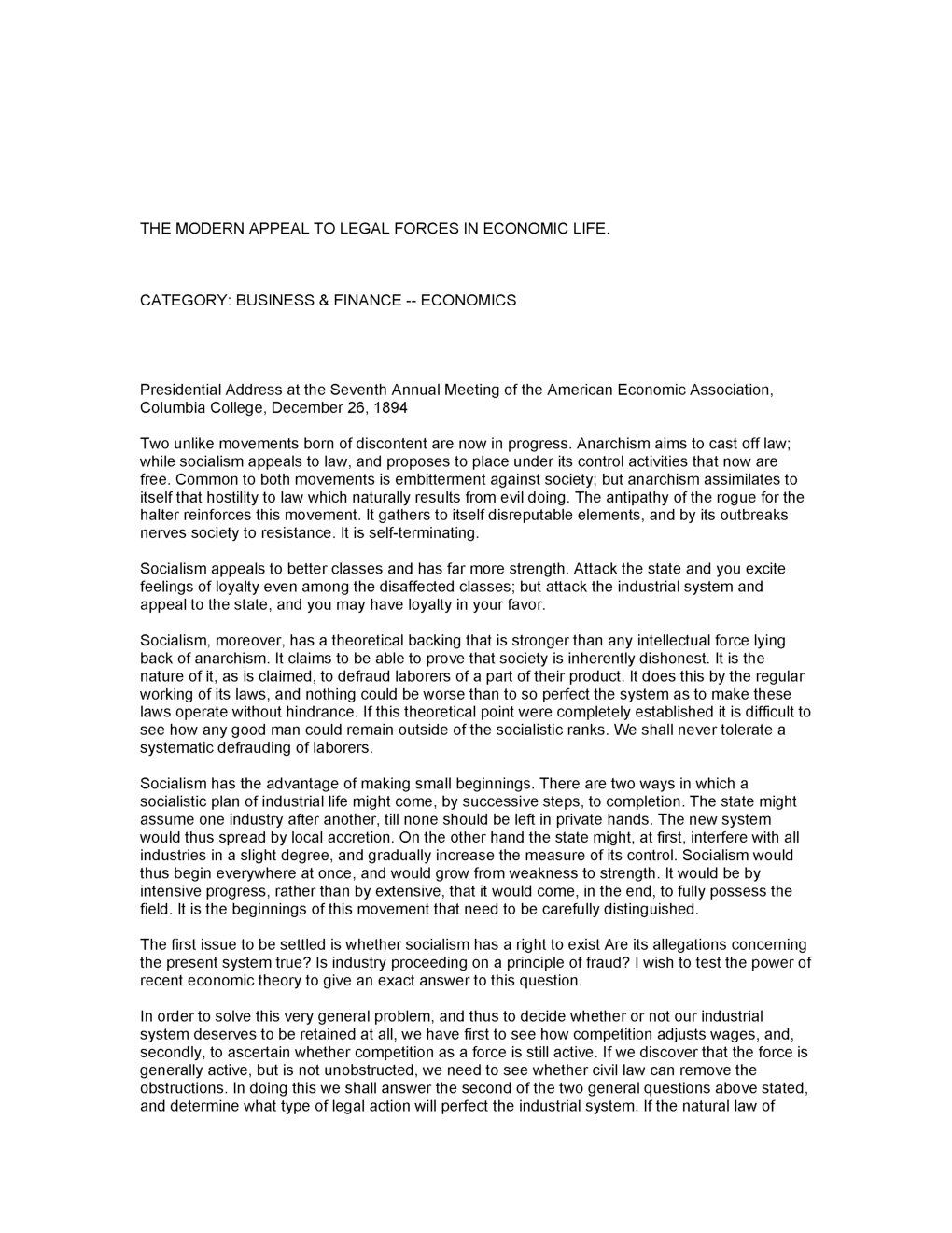 The Modern Appeal To Legal Forces In Economic Life - Page 2