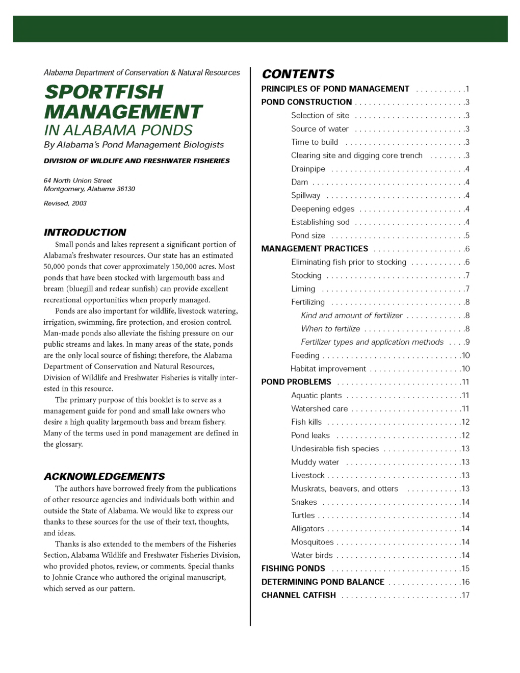 Sportfish Management In Alabama Ponds - Page 2