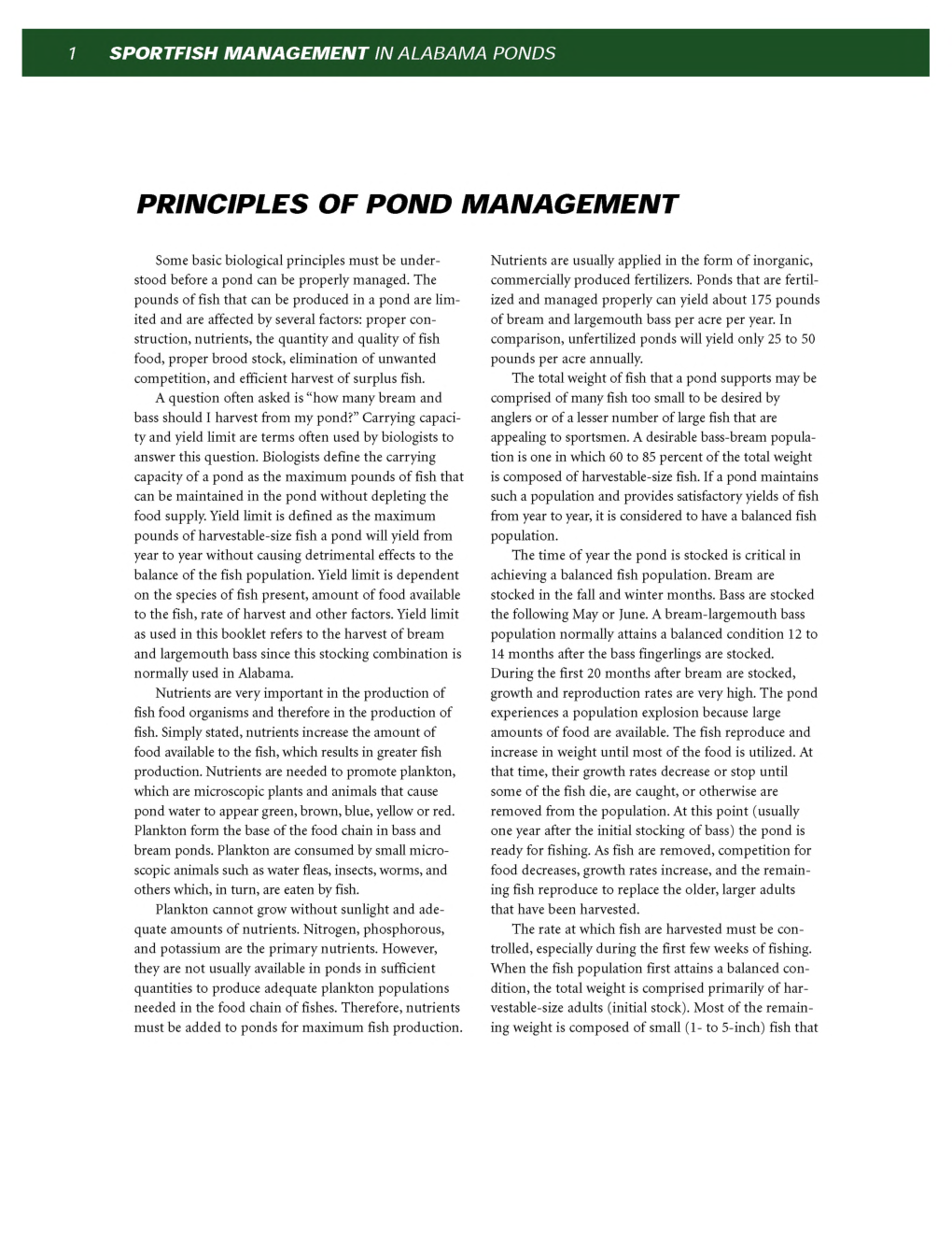 Sportfish Management In Alabama Ponds - Page 3