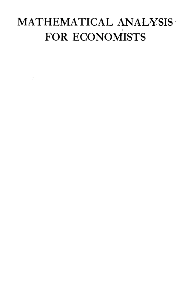 Mathematical Analysis For Economists - Page 2