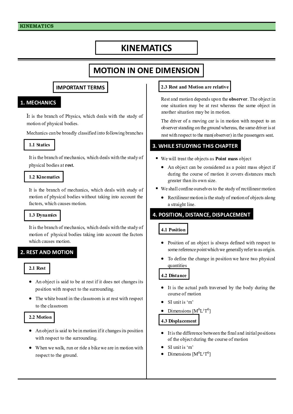 CBSE Class-11 Physics Revision Notes For Motion in a Straight Line - Page 2