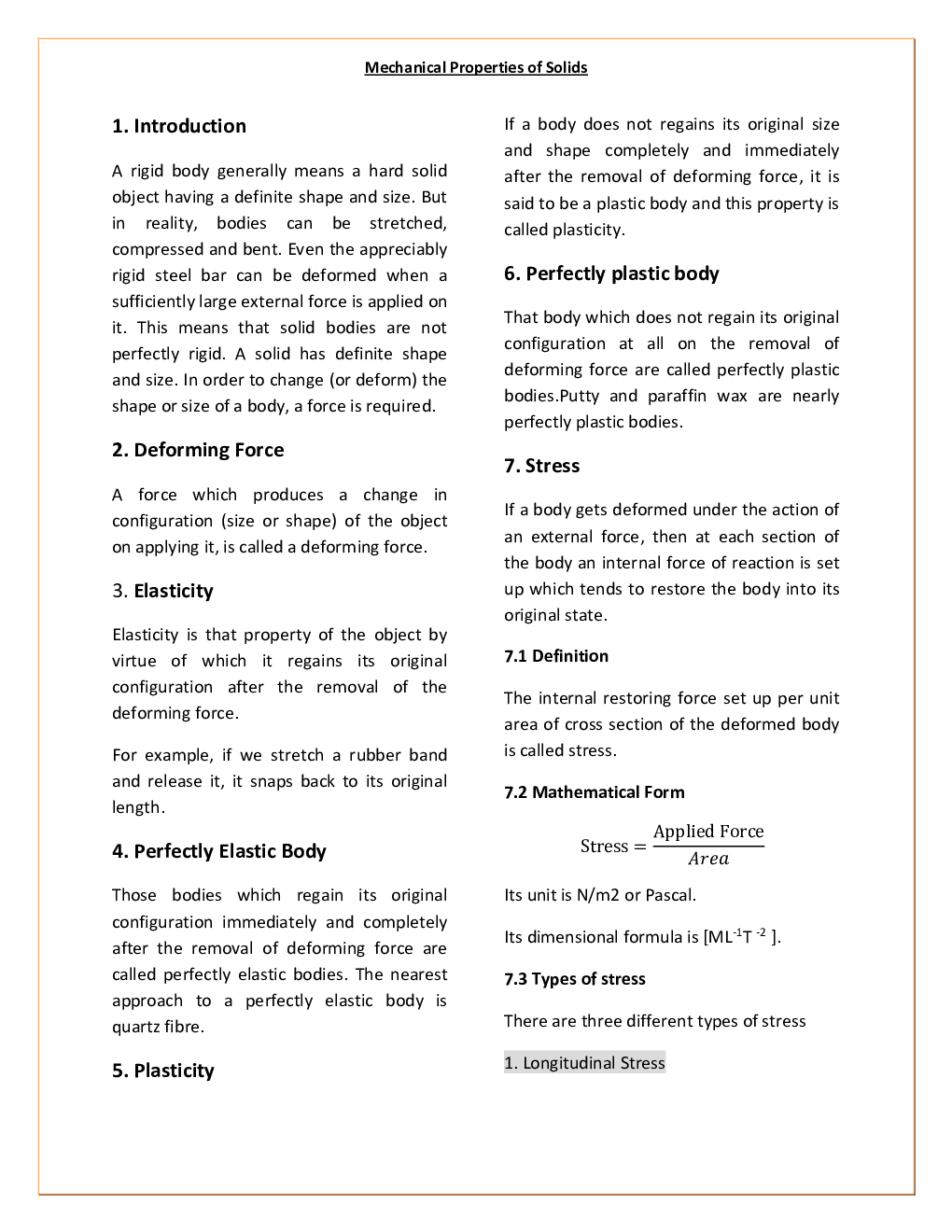 CBSE Class-11 Physics Revision Notes For Mechanical Properties of Solids - Page 2
