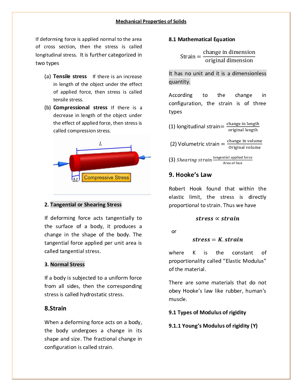 CBSE Class-11 Physics Revision Notes For Mechanical Properties of Solids - Page 3