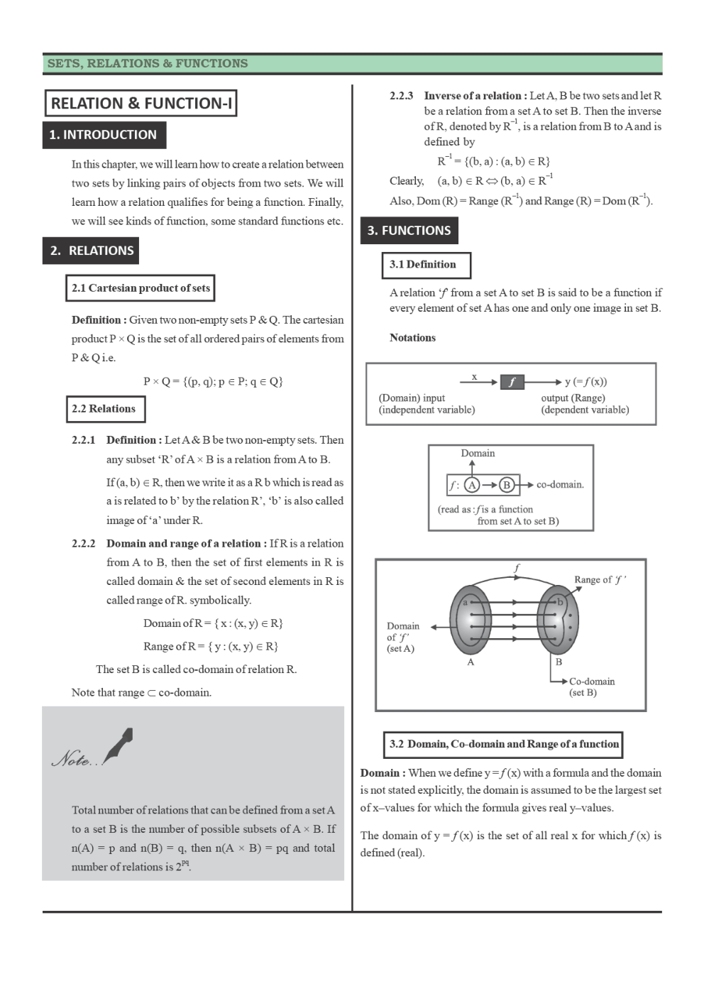 CBSE Class-11 Mathematics Revision Notes For Relations and Functions - Page 2