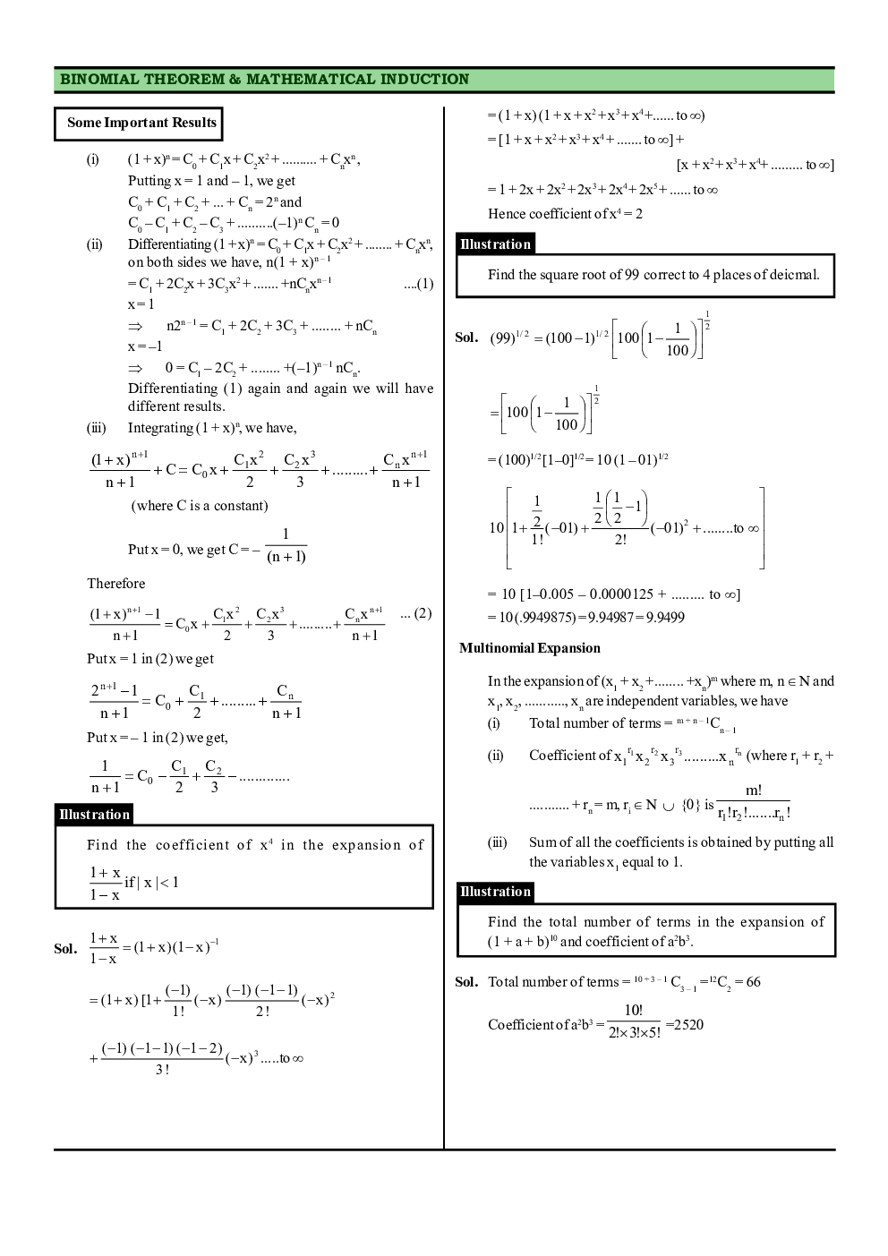 CBSE Class-11 Mathematics Revision Notes For Binomial Theorem - Page 4