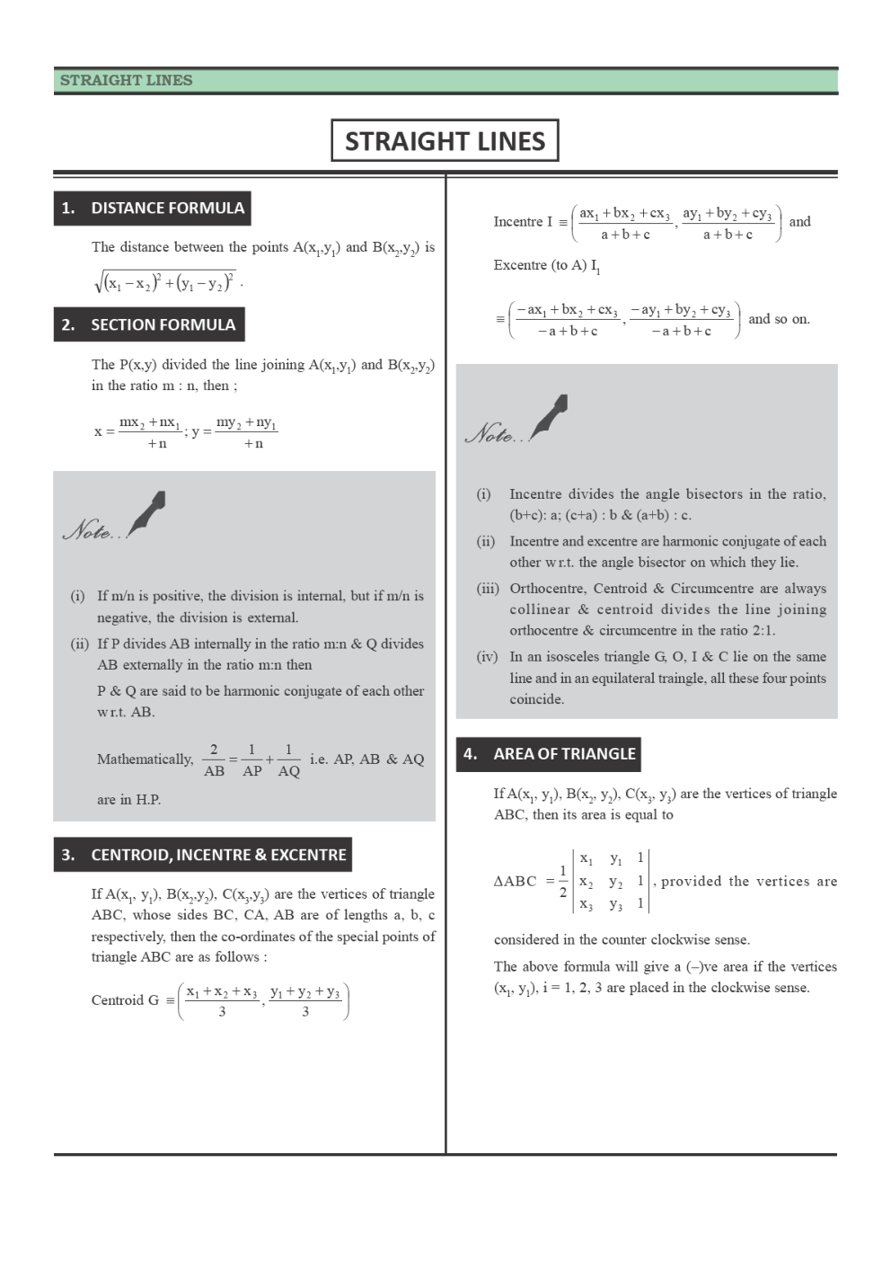 CBSE Class-11 Mathematics Revision Notes For Straight Lines - Page 2