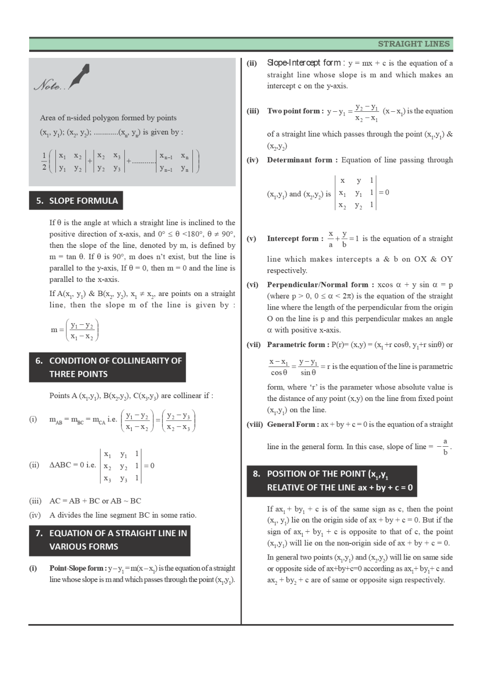 CBSE Class-11 Mathematics Revision Notes For Straight Lines - Page 3