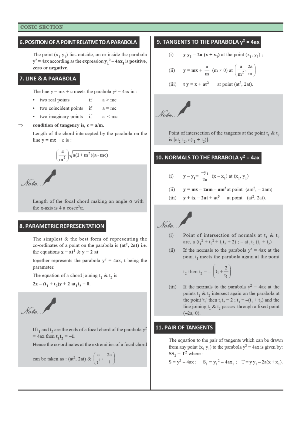 CBSE Class-11 Mathematics Revision Notes For Conic Sections - Page 4
