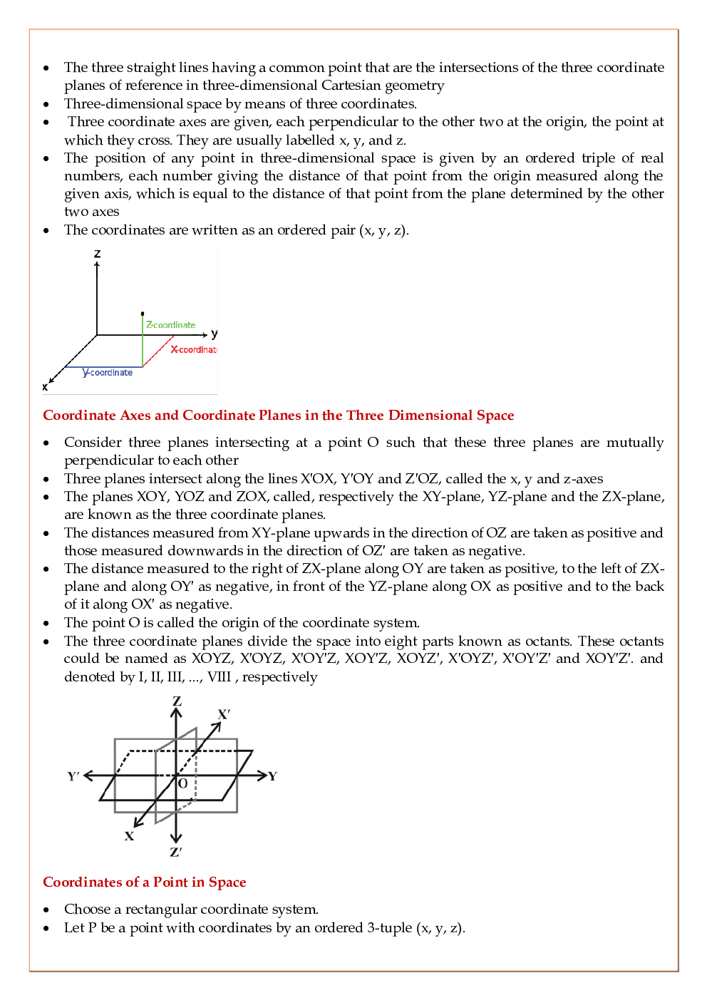 CBSE Class-11 Mathematics Revision Notes For Introduction to Three Dimensional Geometry - Page 3