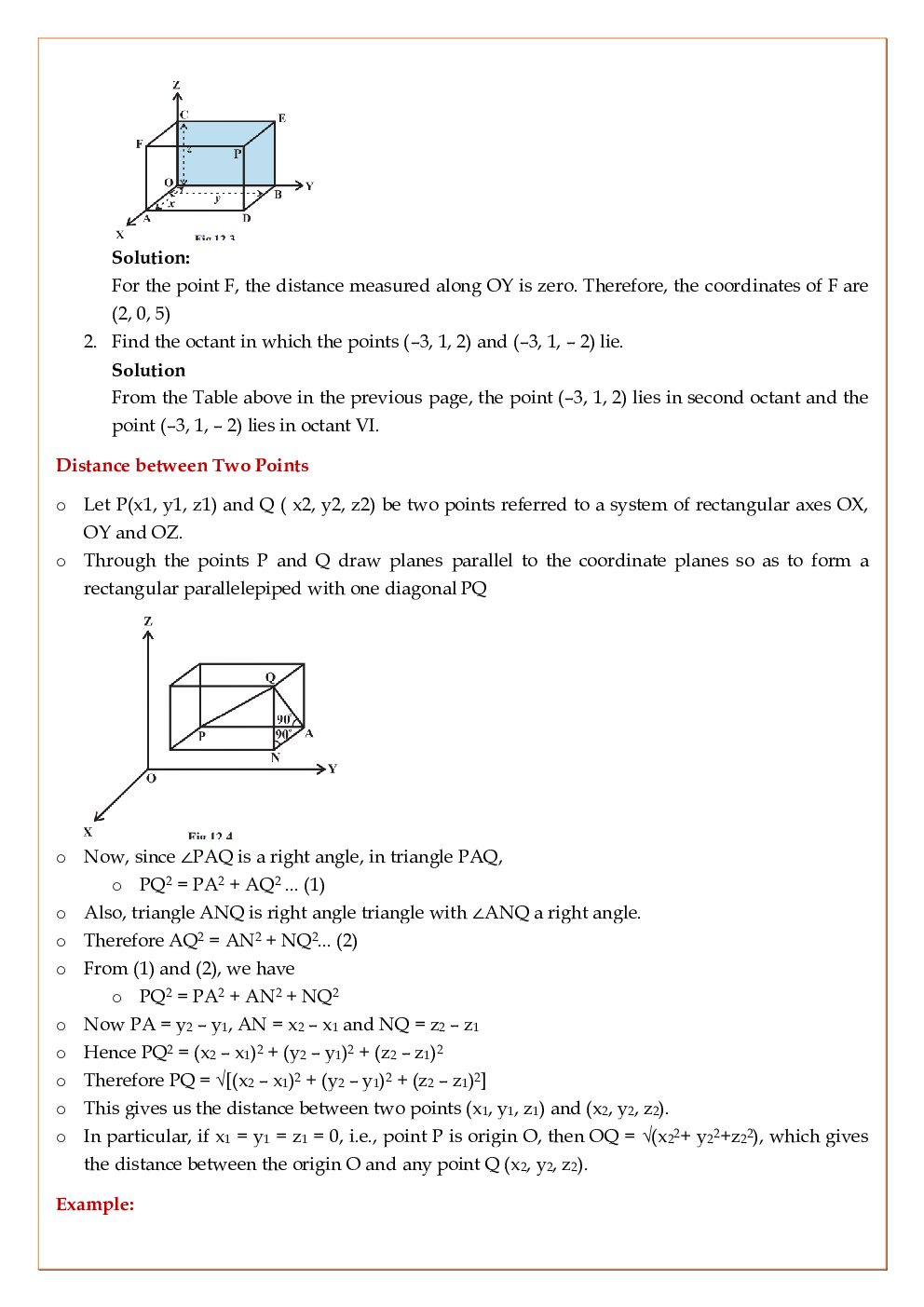CBSE Class-11 Mathematics Revision Notes For Introduction to Three Dimensional Geometry - Page 5