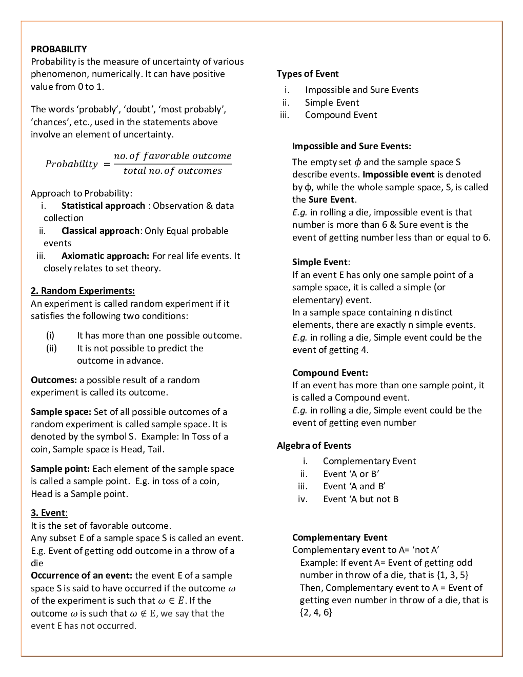 CBSE Class-11 Mathematics Revision Notes For Probability - Page 2