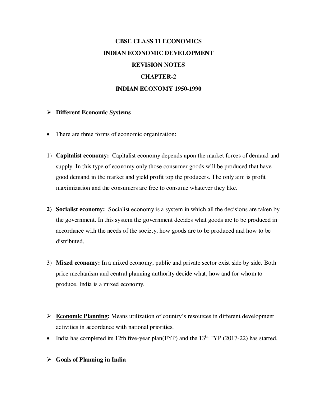 CBSE Class-11 Economics Revision Notes For Indian Economy 1950-1990 - Page 2