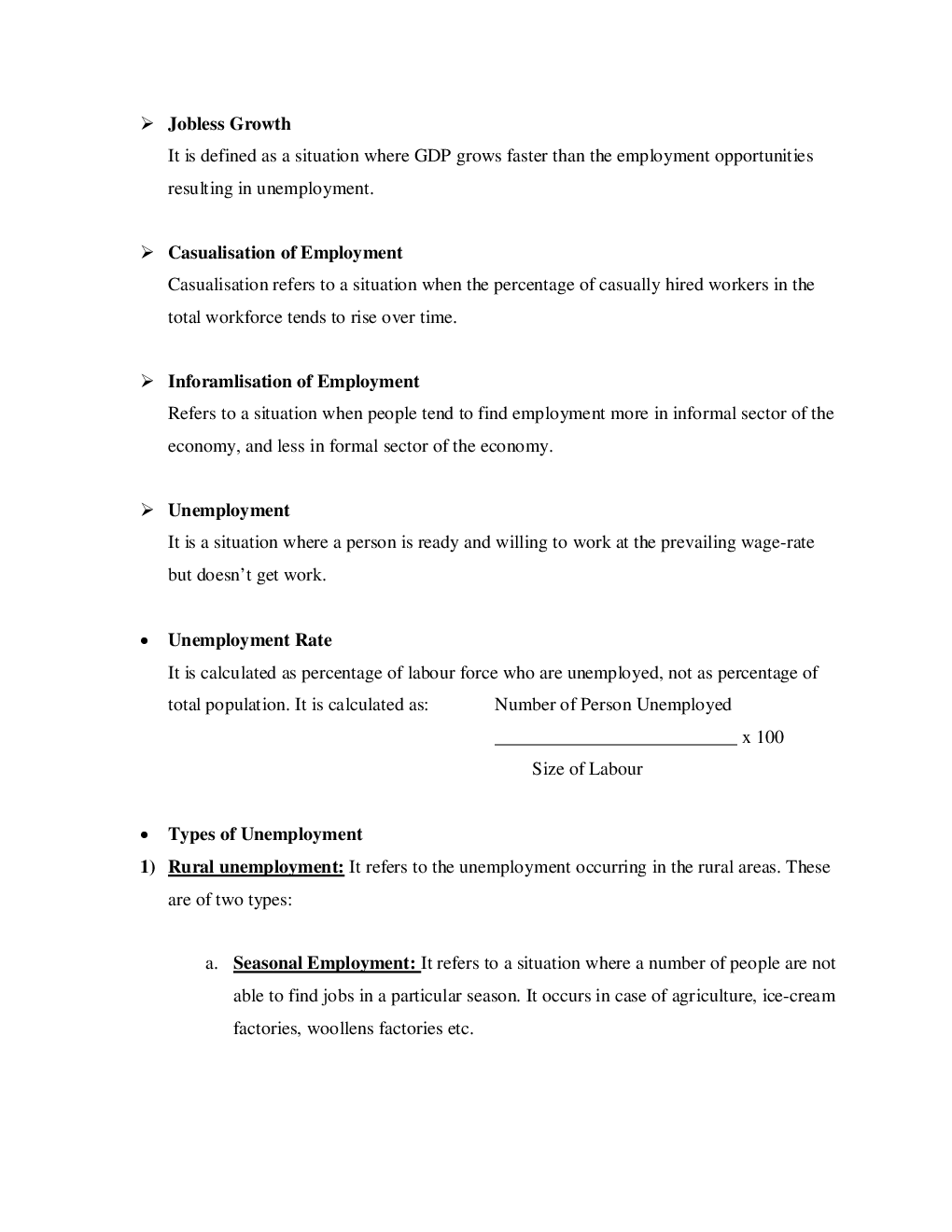 CBSE Class-11 Economics Revision Notes For Employment Growth, Informalisation and Other Issues - Page 4
