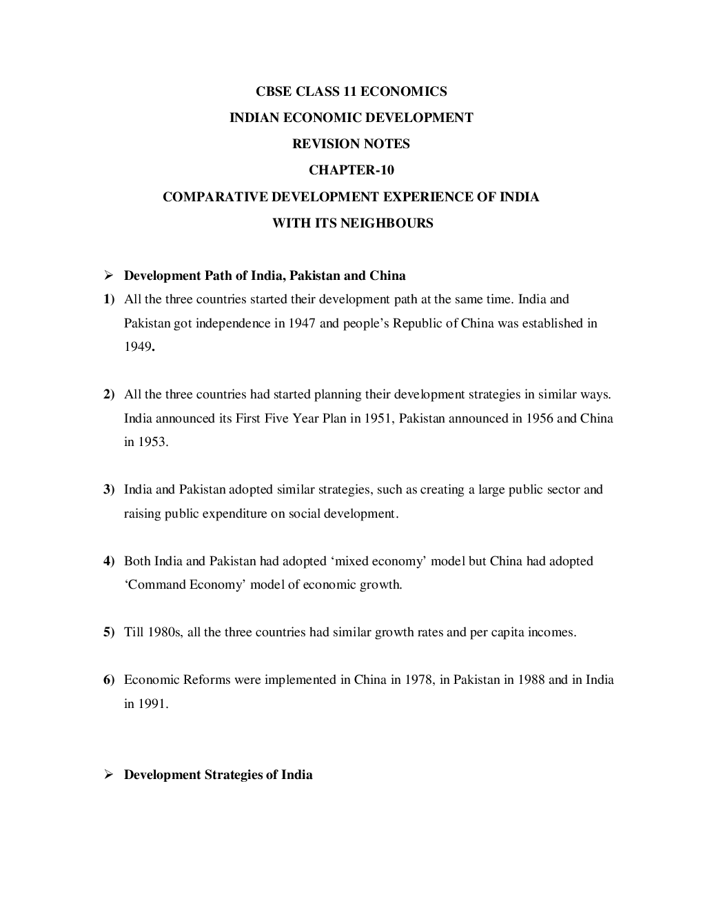 CBSE Class-11 Economics Revision Notes For Comparative Development Experiences of India and Its Neighbours - Page 2