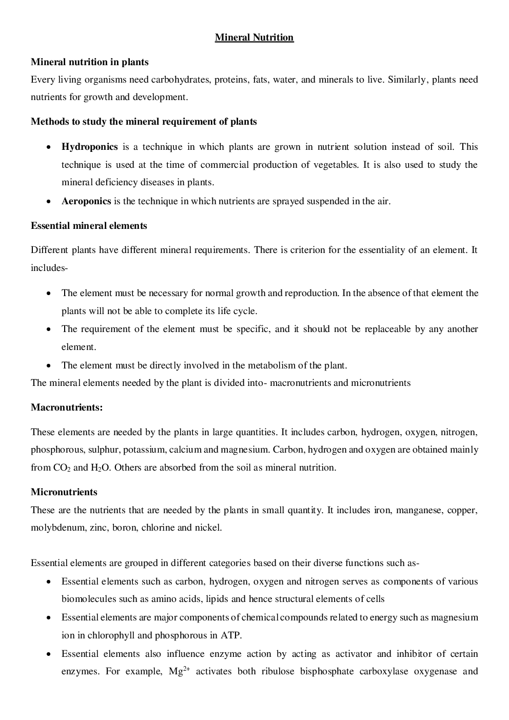 CBSE Class-11  Biology Revision Notes For Mineral Nutrition - Page 2