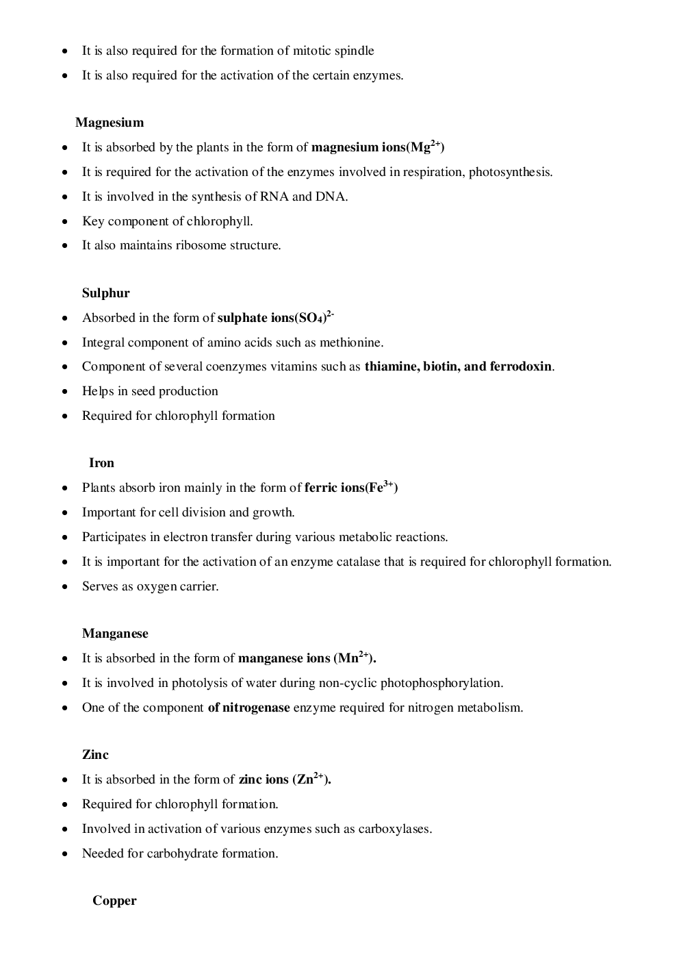 CBSE Class-11  Biology Revision Notes For Mineral Nutrition - Page 4