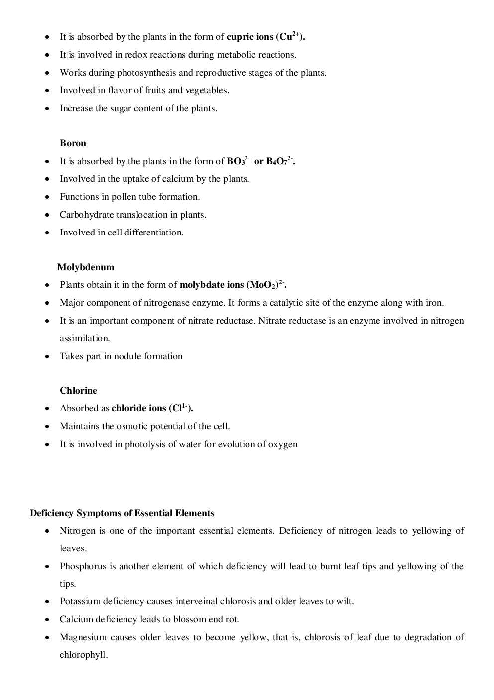 CBSE Class-11  Biology Revision Notes For Mineral Nutrition - Page 5