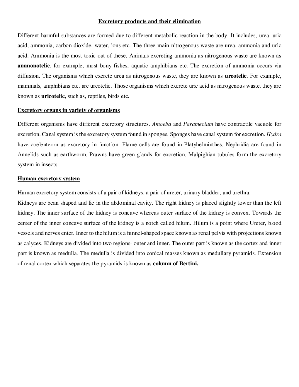 CBSE Class-11  Biology Revision Notes For  Excretory Products and their Elimination - Page 2