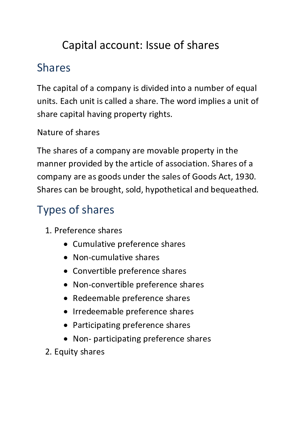 CBSE Class 12 Accountany Revision Notes Capital Account : Issue Of Shares - Page 2