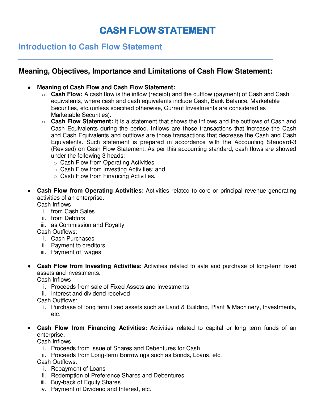 CBSE Class 12 Accountany Revision Notes Cash Flow Statements - Page 2
