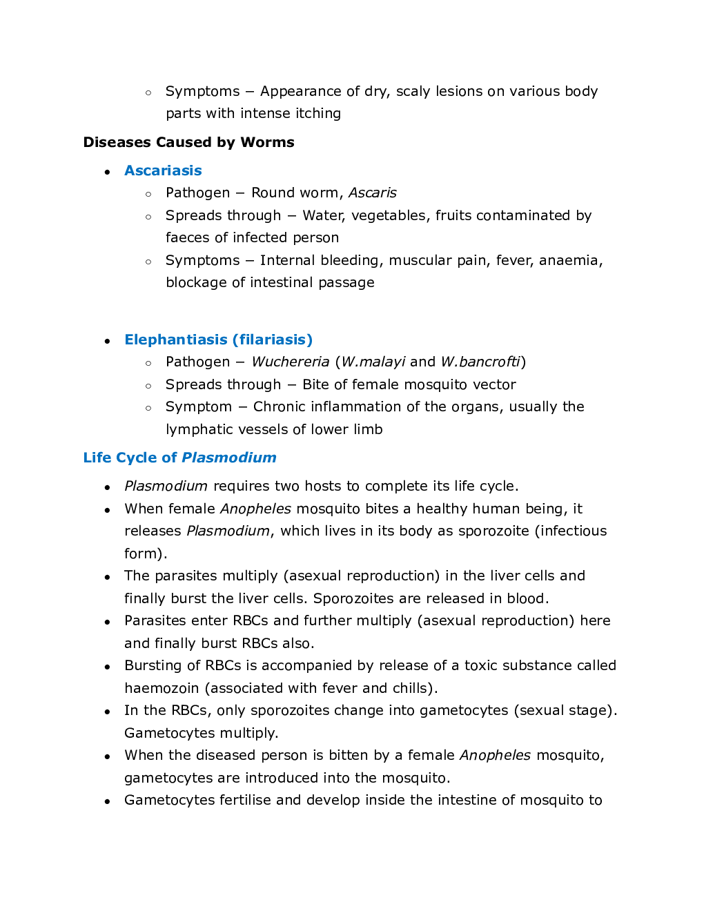 CBSE Class 12 Biology Revision Notes Common Diseases In Humans - Page 4