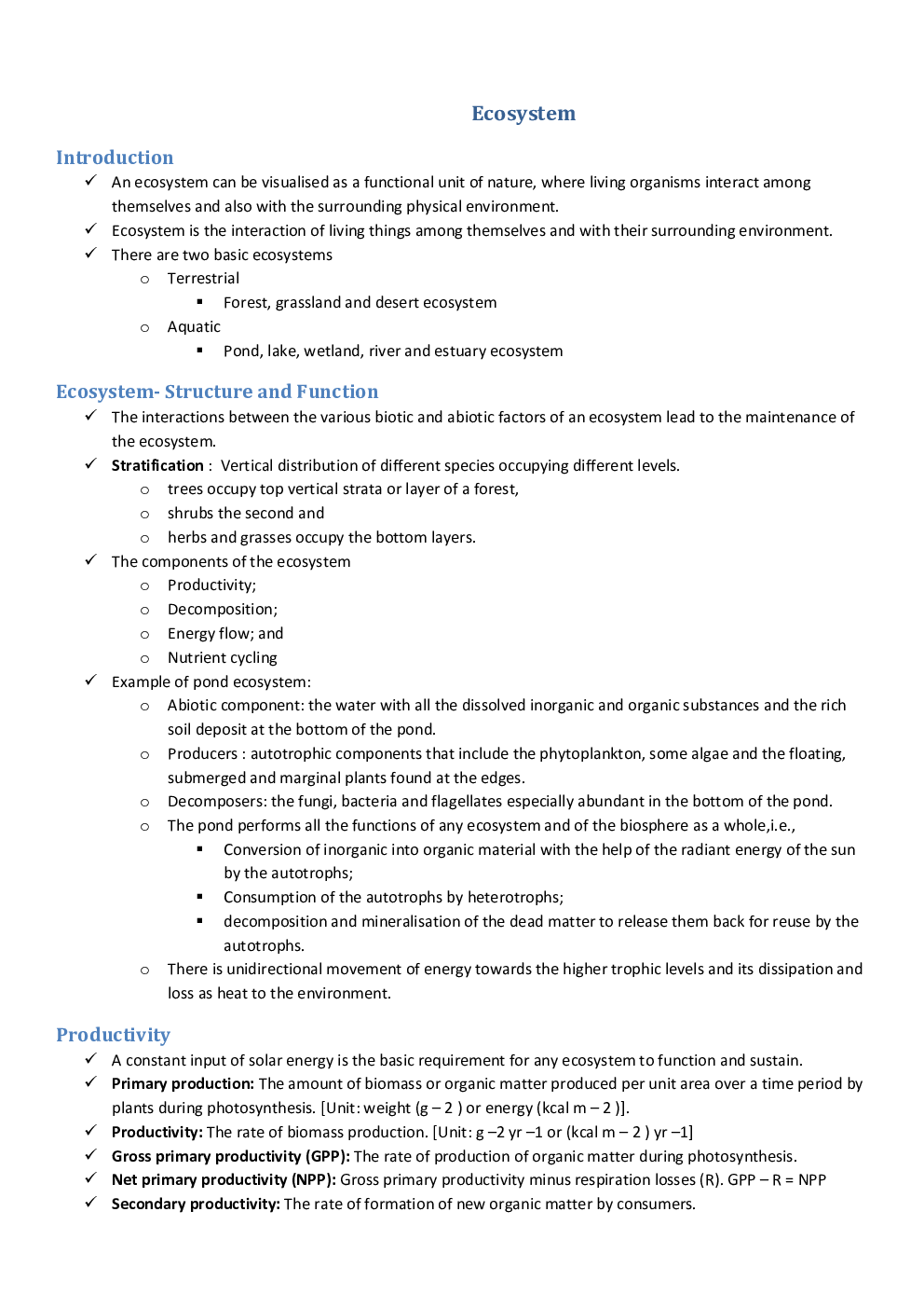 CBSE Class 12 Biology Revision Notes Ecosystem - Page 2