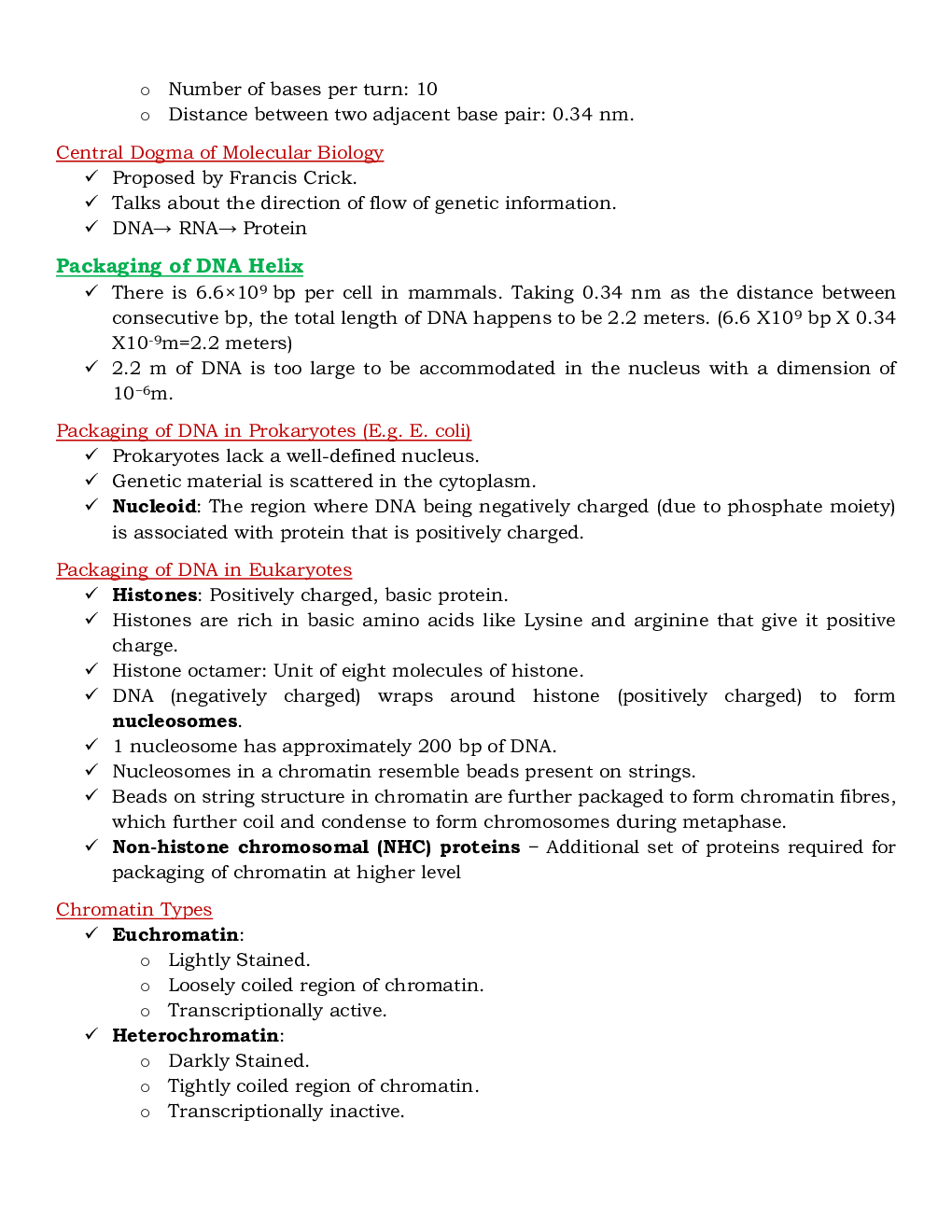 CBSE Class 12 Biology Revision Notes Molecular Basis of Inheritance - Page 3